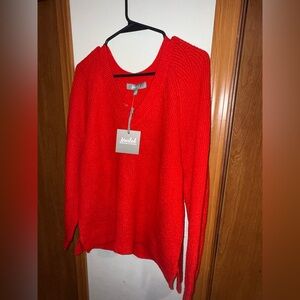 Marled Bright Red V-Neck Sweater